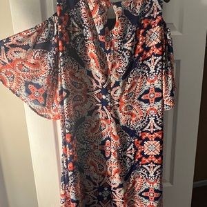 Cold shoulder red and blue short dress